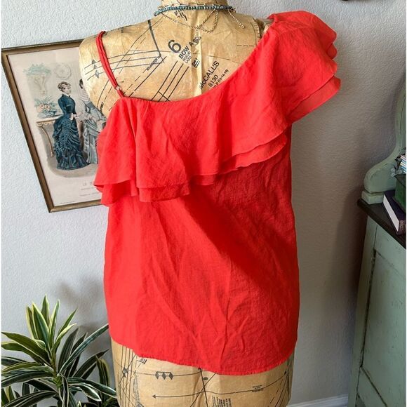 Blu Pepper NWT Plus Red Orange Sleeveless Asymmetrical Ruffle Blouse Sz 2x - Picture 3 of 9
